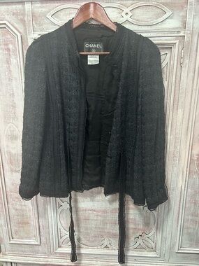 CHANEL Black Tweed Open-Front Jacket